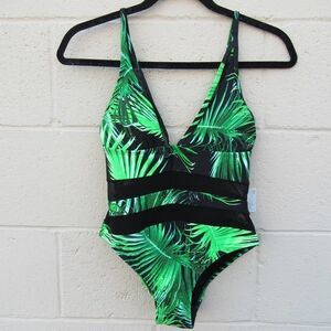 Coastal Waves One Piece Swim Suit in Green Palms